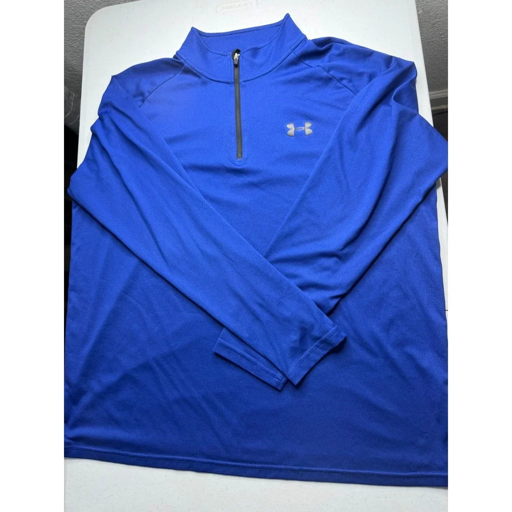 Under Armour Mens‎ HeatGear 1/4 Zip Pullover Royal Blue Loose Fit Training Top L